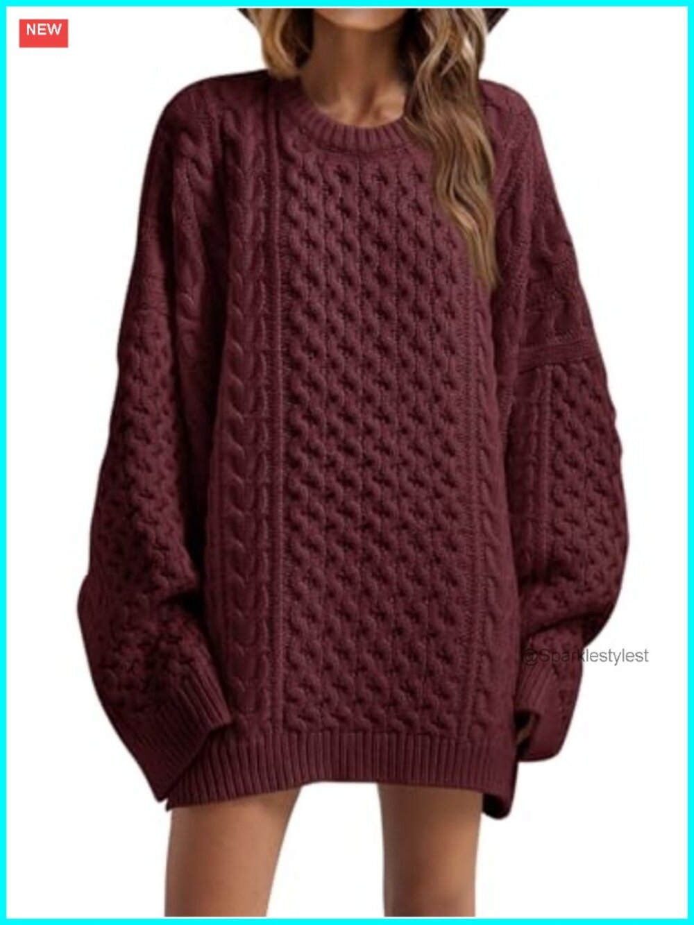Oversized Cable Knit Tunic Sweater 100% Acrylic Chunky Long Pullover